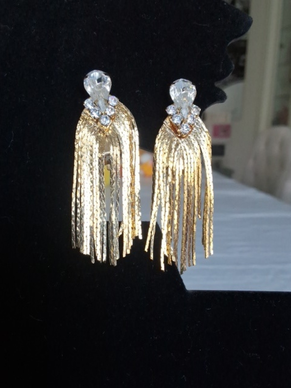Vintage Liquid Gold Fringe Crystal Drop Earrings